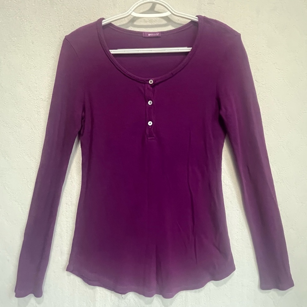 Y2K Purple Knit Henley Bella Swan Long Sleeve Sz S Top LA Made Waffle